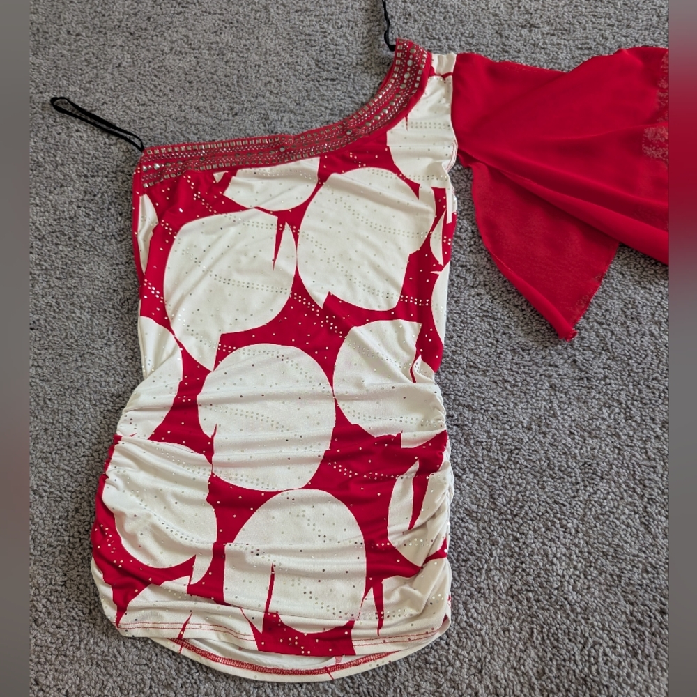 Red and White One-Shoulder Women's Top. Brand New. Size Medium.